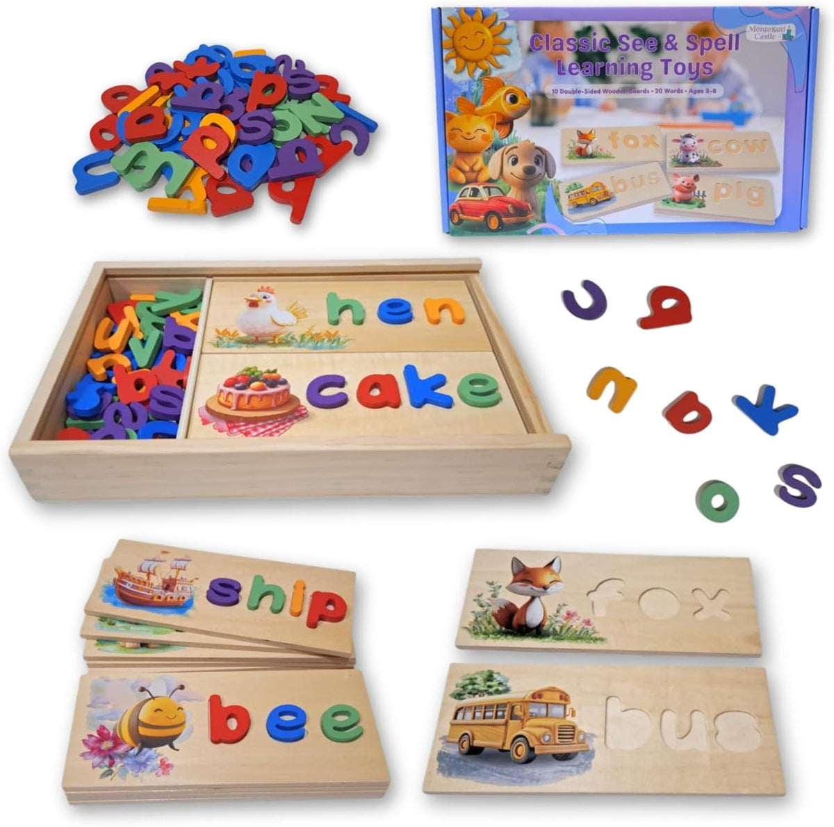 See and Spell Learning Toy – Wooden Spelling Puzzle Game for Kids Ages 3 4 5