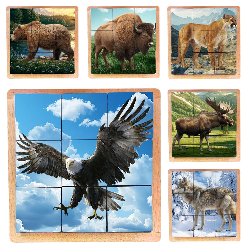 Wooden Cube Puzzle of Native North American Animals | Wooden Puzzles for Kids & Toddlers Ages 3 4 5 6 7 8