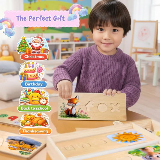 See and Spell Learning Toy – Wooden Spelling Puzzle Game for Kids Ages 3 4 5