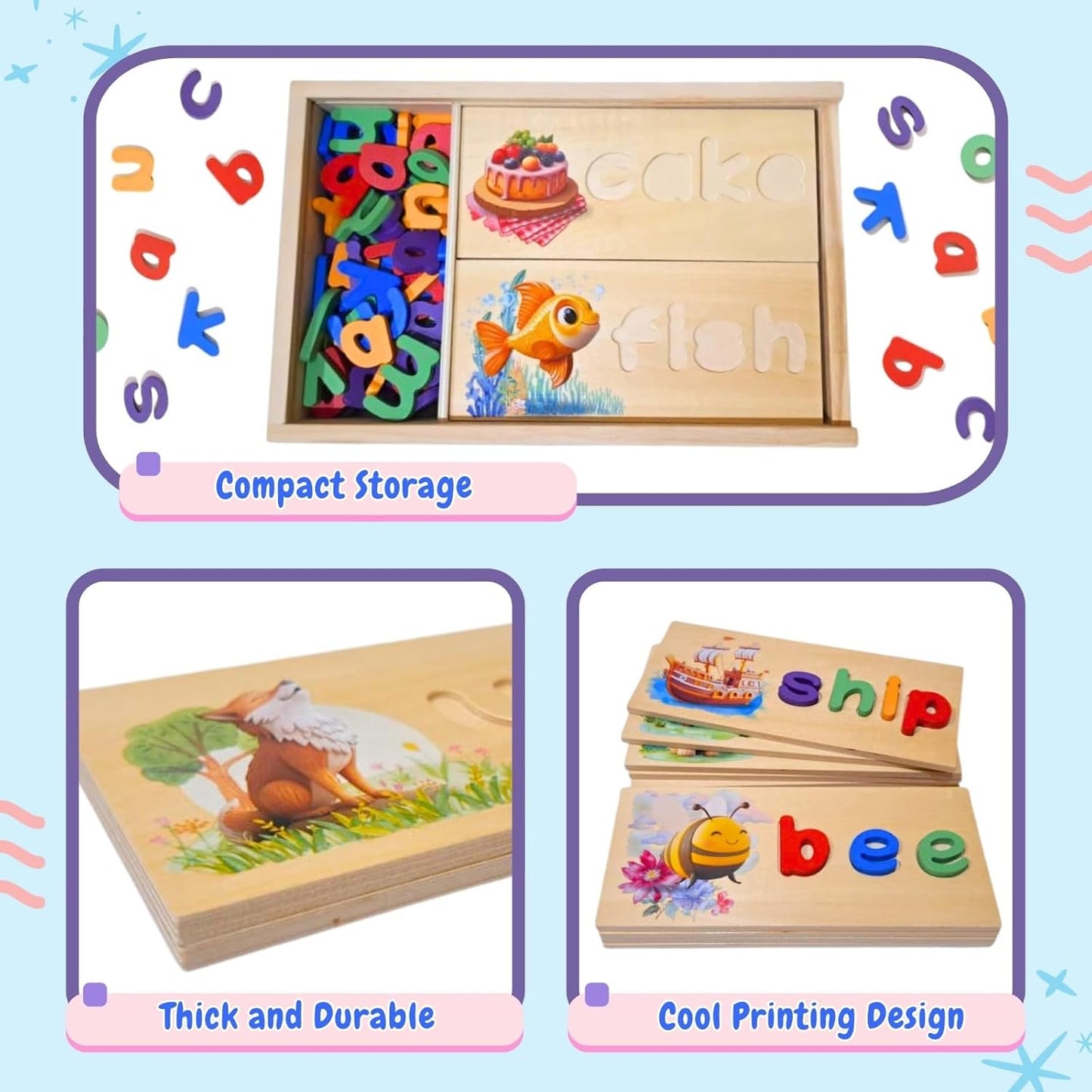 See and Spell Learning Toy – Wooden Spelling Puzzle Game for Kids Ages 3 4 5