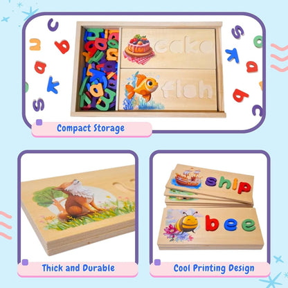 See and Spell Learning Toy – Wooden Spelling Puzzle Game for Kids Ages 3 4 5