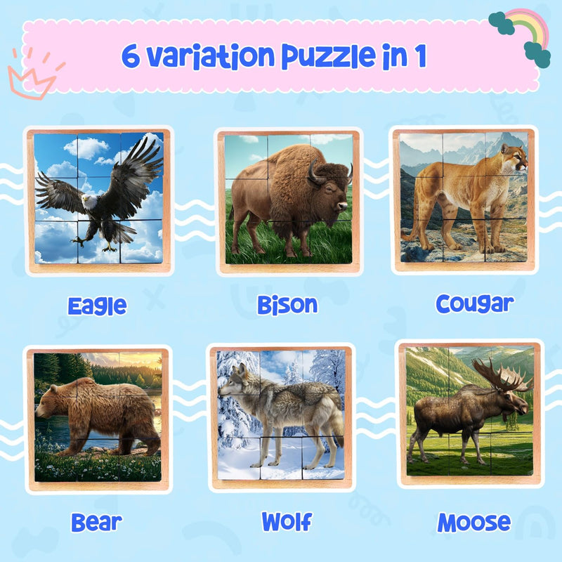 Wooden Cube Puzzle of Native North American Animals | Wooden Puzzles for Kids & Toddlers Ages 3 4 5 6 7 8
