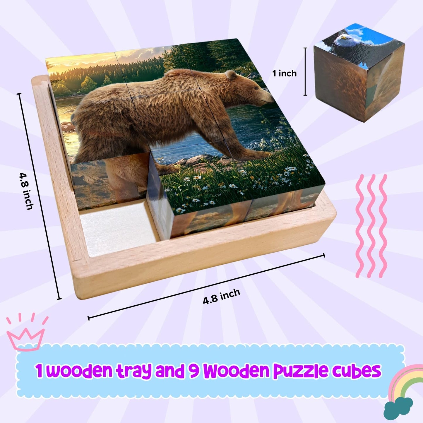 Wooden Cube Puzzle | Wooden Puzzles for Kids & Toddlers Ages 3 4 5 6 7 8