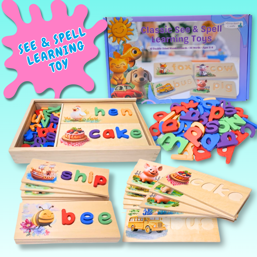 See and Spell Learning Toy – Wooden Spelling Puzzle Game for Kids Ages 3 4 5