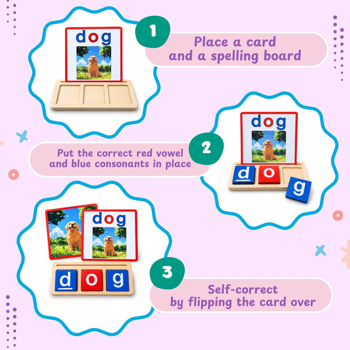 Montessori Wooden Spelling Game, CVC Word Builder with 60 Letter Blocks