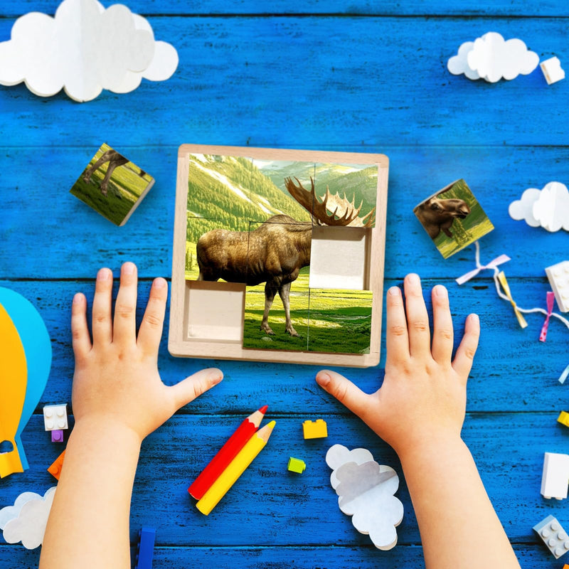 Wooden Cube Puzzle of Native North American Animals | Wooden Puzzles for Kids & Toddlers Ages 3 4 5 6 7 8